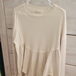 We The Free Cream Ribbed Long Sleeve Top